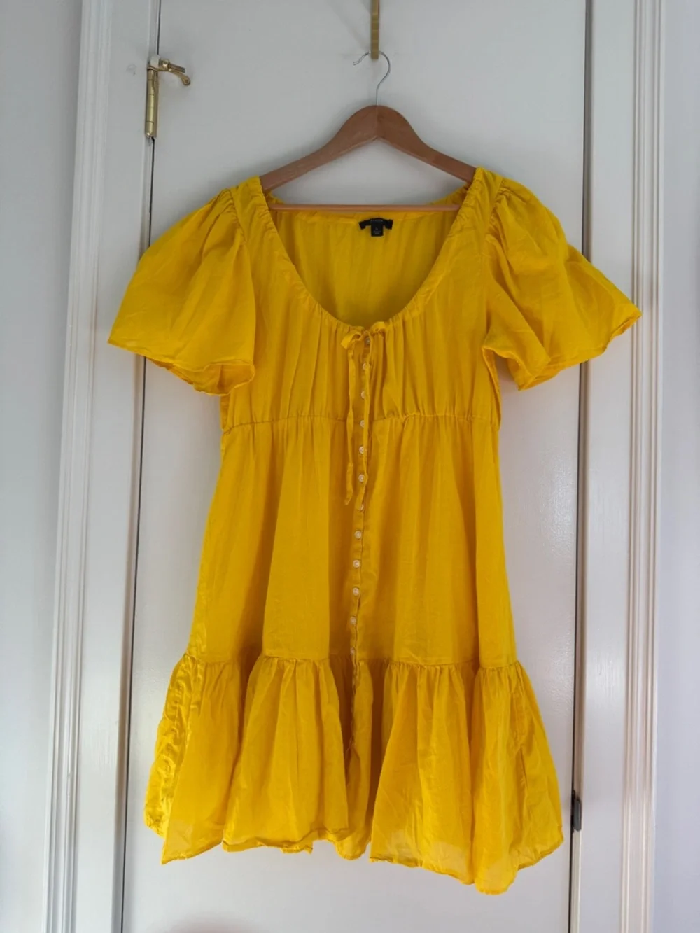 J. Crew Sunny Yellow Cotton Voile Tiered Button- Down Beach Dress size L - Picture 2 of 7